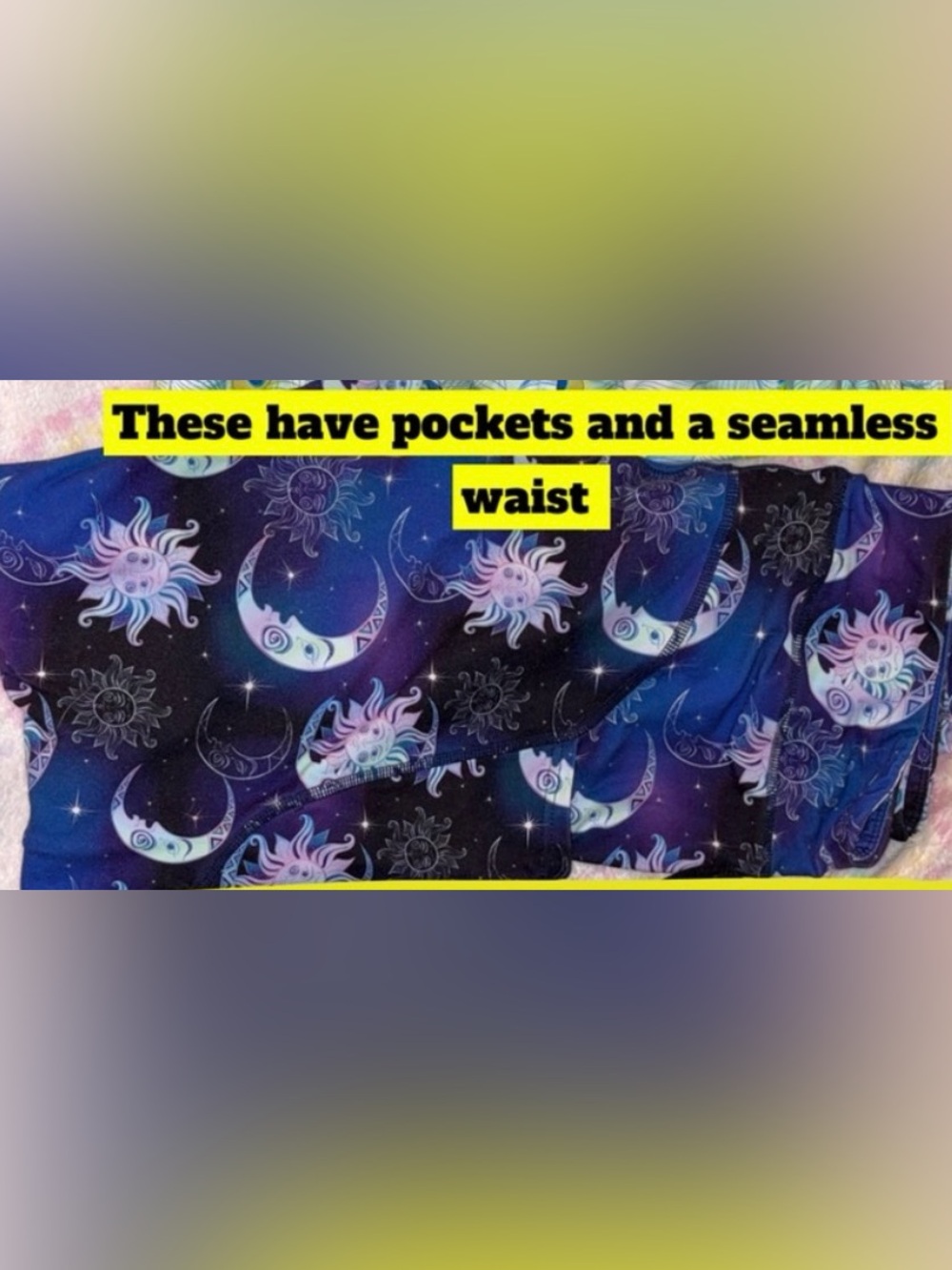 Celestial Sun & Moon Print Leggings - Purple Blue Galaxy